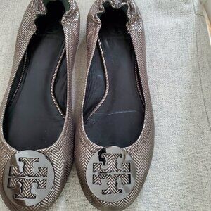 Tory Burch Women Snake Leather Flats Ballet Loafers Bronze Size 9